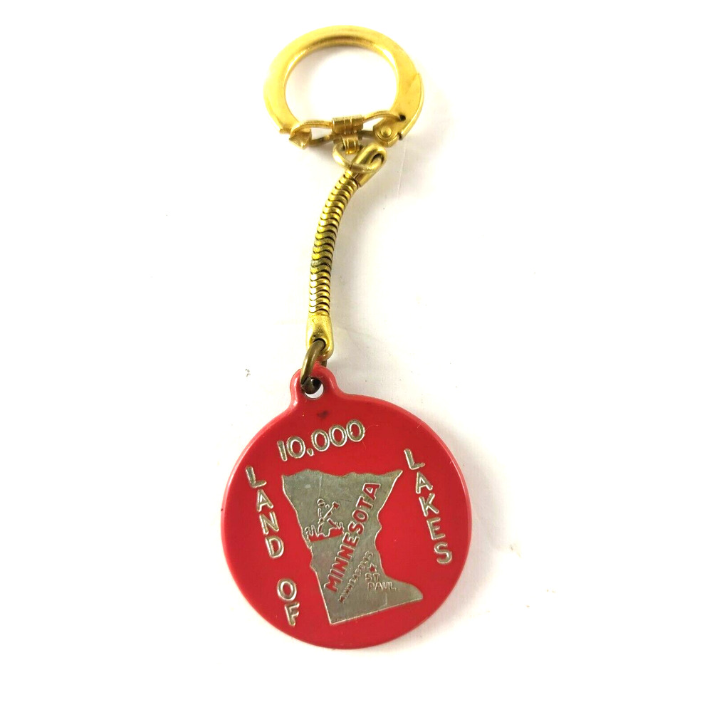 Minnesota Land Of 10000 Lakes Vintage Keychain red plastic